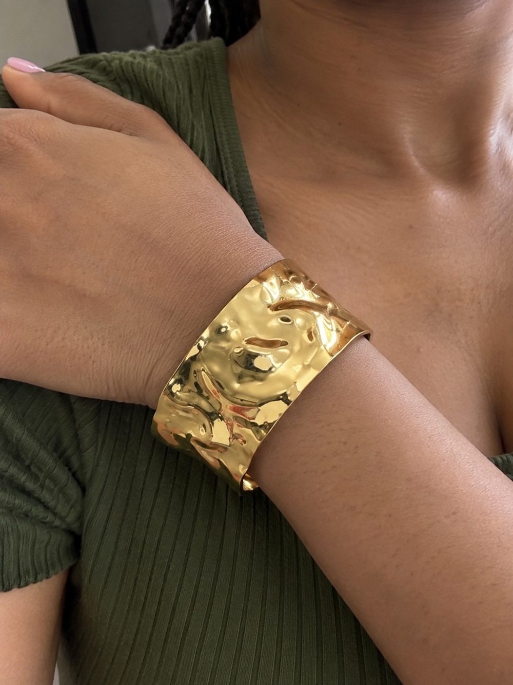 Gold Hammered Cuff Bracelet - Women Jewelry
